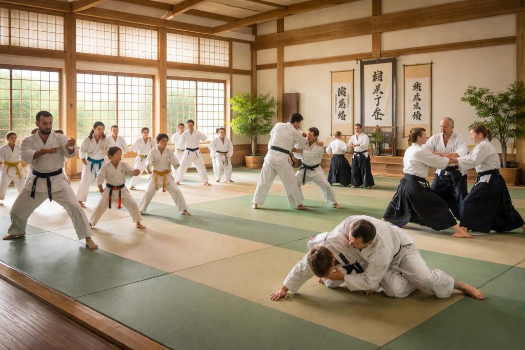 Pratiquer les arts martiaux japonais dans un dojo avec karaté, judo et aïkido pour le corps et l’esprit